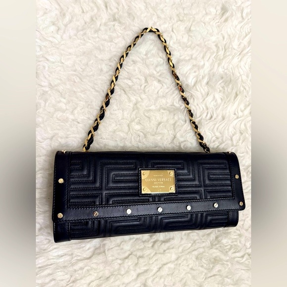 Versace Black Quilted Clutch with Gold Accents - Picture 1 of 4